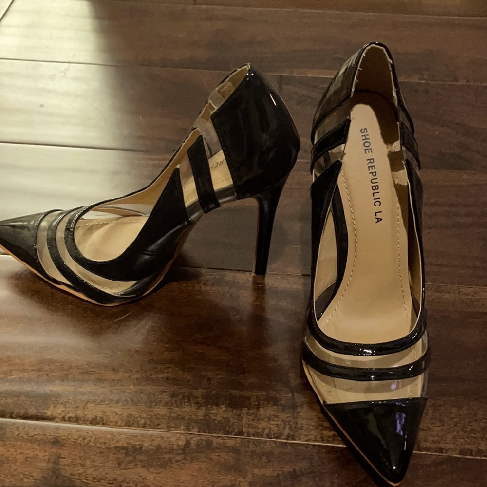 Black and clear pumps, Size 7.
